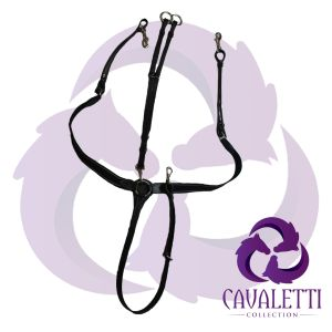 Black leather Cavaletti Collection kuga elasticated breastplate displayed on a purple background
