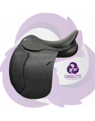 Cavaletti Collection Black leather Dressage Saddle, designed for optimal rider position and horse comfort.
